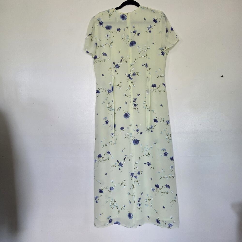 Vintage Floral Pleated Midi Dress Womens 10 Cottagecore Green Purple 90s Teacher - Picture 4 of 9